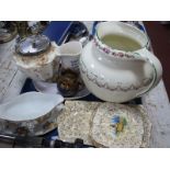 Doulton Biscuit Barrel, sandwich set, wash jug etc:- One Tray.