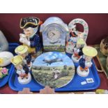 Bradex Heroes of The Sky Heirloom Porcelain Clock, two similar plates, Staffordshire Group, four