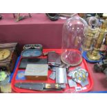 Glass Dome, Le Sport Paris Binoculars, with a compass (cased), Ronson lighter, etc:- One Tray.