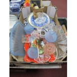 Blue & White Plates, pressed glass dressing table sets, Wade tortoise:- One Box.