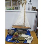 Indonesian Puppet Doll, model yacht mounted on a plinth, Military style compass, brass compass (