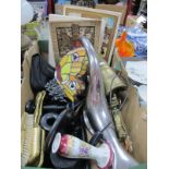 Minolta and Miranda Cameras, dressing table ware, brass carriage, Tiffany style butterfly lamp,