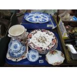 Masons 'Brocade', 'Mandalay' Wall Clock, blue and white cups and saucers:- One Tray, Spode Hors D'