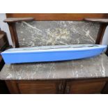 A Scratch Or Kit Built Model Boat Hull, with drive shaft for propeller, overall length 102 cm.