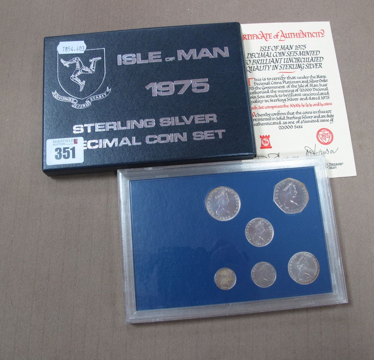 A 1975 Isle of Man Sterling Silver Decimal Coin Set, cased.