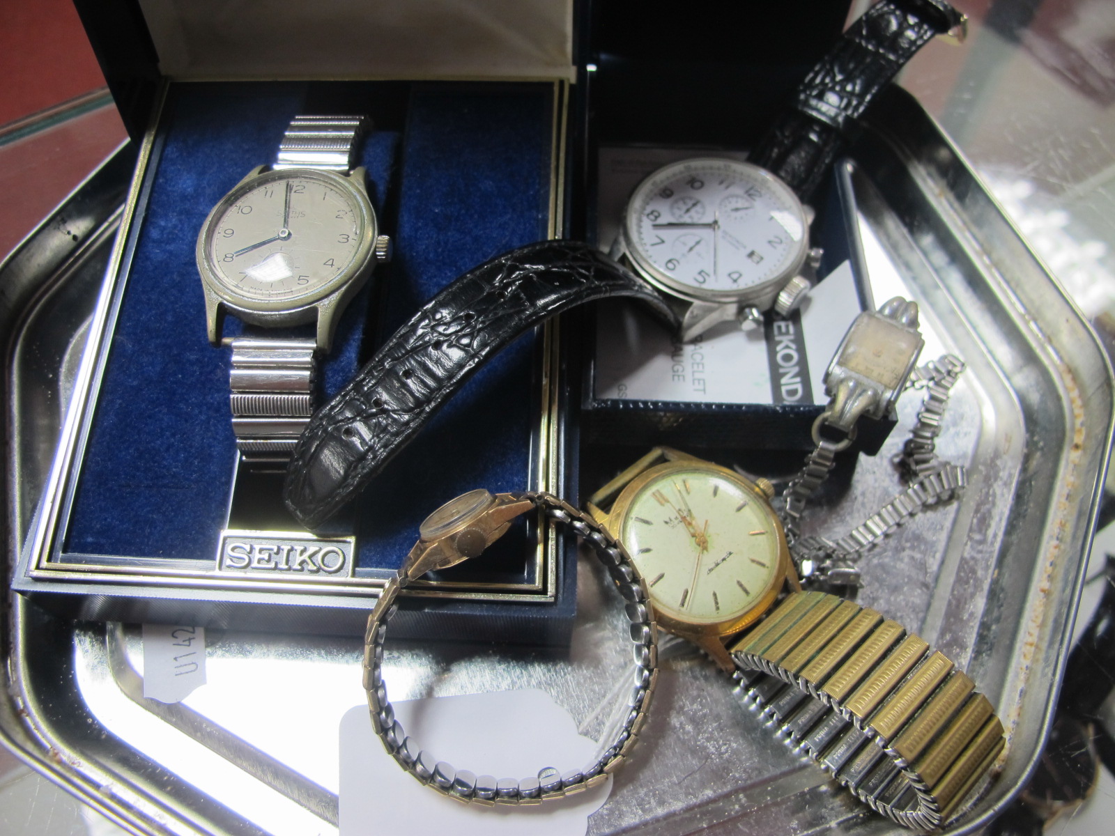 MuDu Vintage Ladies Wristwatch, the case back stamped "18K 0.750", on later expanding bracelet, a