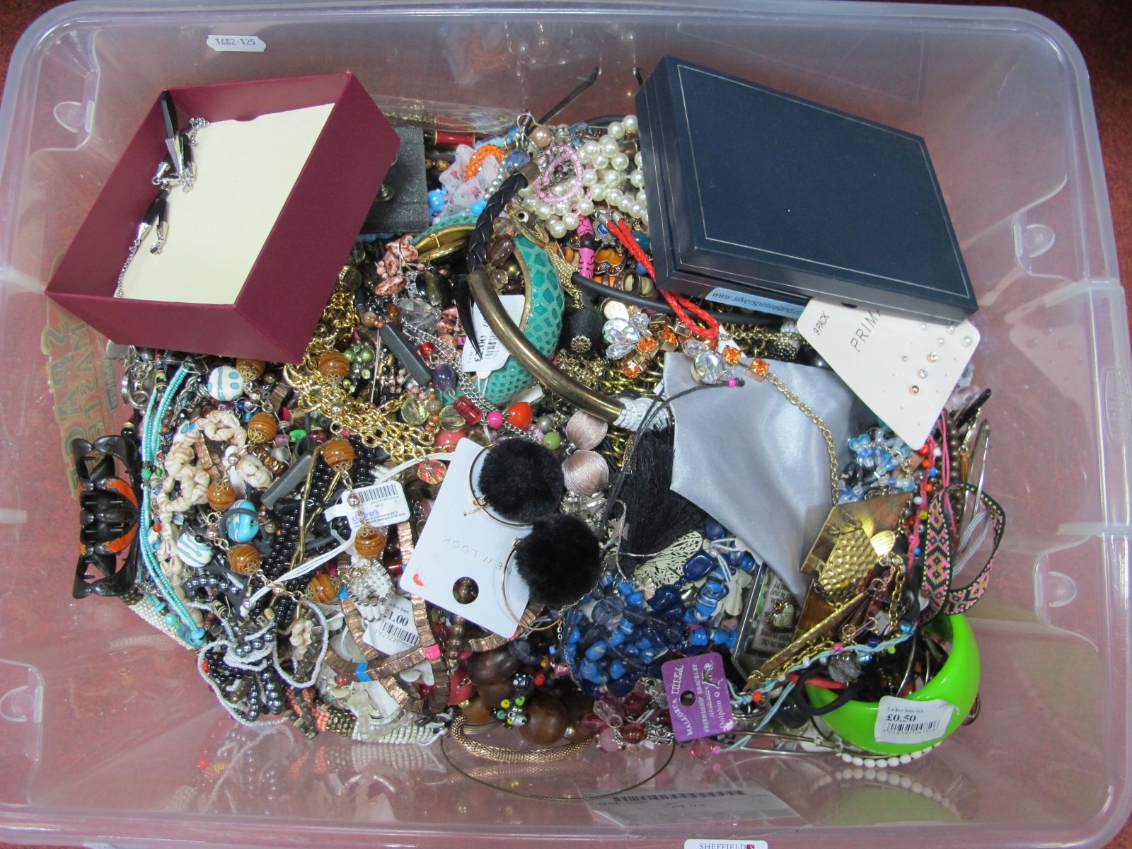 A Large Box of Assorted Costume Jewellery, including bead necklaces, bangles, bracelets, hair