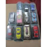 Approximately Eleven 1:43rd Scale Diecast Model Race and Road Cars, to include Mini Cooper, Jaguar E