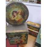 Early XIX Century Tins, including a C.W.S cake tin with a 'Gypsy Queen' painting to lid, an '