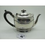 A Hallmarked Silver Bachelor's Tea Pot, Nathan & Hayes, Birmingham 1892, of oval form with reeded