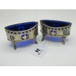 A Pair of Hallmarked Silver Salts, GH, Sheffield 1895, each of navette shape, with pierced detail,