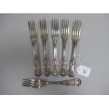 A Set of Six Hallmarked Silver Kings Pattern Table Forks, JW(?), London 1835, the handles double