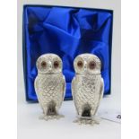 A Pair of Modern Hallmarked Silver Owl Pepperettes, DJN, Sheffield 2016, naturalistically