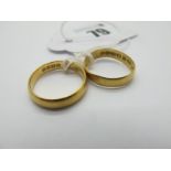 A 22ct Gold Plain Wedding Band, Birmingham 1924 (finger size N) (4.2grams); Together with Another