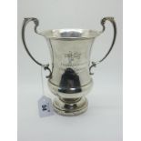 A Hallmarked Silver Twin Handled Trophy Cup, WAH, Birmingham 1967, with high twin scroll handles,