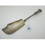 A Hallmarked Silver Fish Slice, JW, London 1844, with scroll pierced blade, 31.5cm long, 155grams.
