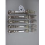 A Matched Set of Five Hallmarked Silver Kings Pattern Forks, George Adams, London 1850 (2),