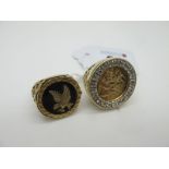 A Modern 9ct Gold Gent's St. George Medallion Ring, of textured design, within claw set border,