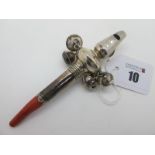A Hallmarked Silver Baby's Rattle / Whistle, John Turner, Birmingham 1808, with four bells and coral