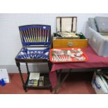 A Barley Twist Table Canteen, containing part canteen of plated cutlery, table/case 45.5cm wide,