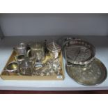 A Pair of Small Hallmarked Silver Forks, decorative plated fish knives and forks, plated trays,