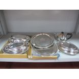 A Pair of Modern Plated Oval Lidded Entree Dishes, together with a further entree dish, a plated