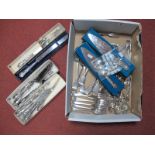 Assorted Plated Cutlery, including hallmarked silver handled cake slices and knife, a set of six
