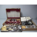 Assorted Plated Cutlery, including hallmarked silver handled tea knives, mother of pearl handled tea