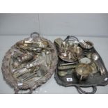 Assorted Plated Ware, including decorative hand mirror, hammered twin handled sugar bowl,