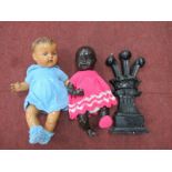 Black & White Composition Baby Dolls, Fleur De Lys iron door stop.