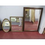 Bevelled Wall Mirror, in rectangular gilt frame, 67.5cm wide, another in oval, stained pine framed