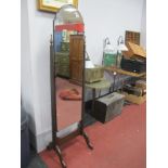 Early XX Century Mahogany Cheval Mirror, with central mirror on tapering supports and cabriole