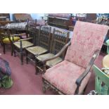 A XIX Century Spindle Back Armchair, with rushed seat, together with two spindle back single chairs,