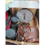 Miranda & Saratoga Binoculars, Rabone tape, Salter scales.