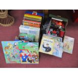 Meccano Crane and Car, Beatles figures, annuals, Cludo, etc:- Two Boxes.