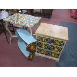 A Painted Window Table, on shaped legs, a pine chest with hinged lid and three dummy drawers