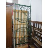 A XIX Century Green Painted Cast Iron Single Bed, with scroll work decoration, plus mattress.