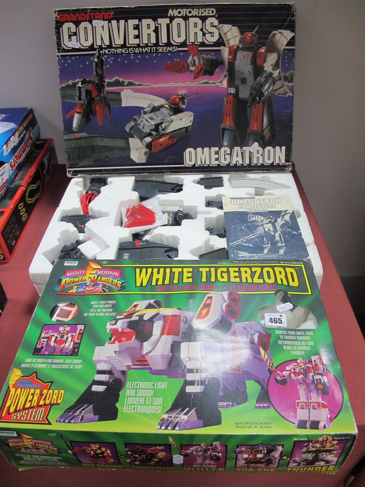 Power Rangers: boxed white Tigerzoyd, along with boxed Convertors, Omegatron, (unchecked for