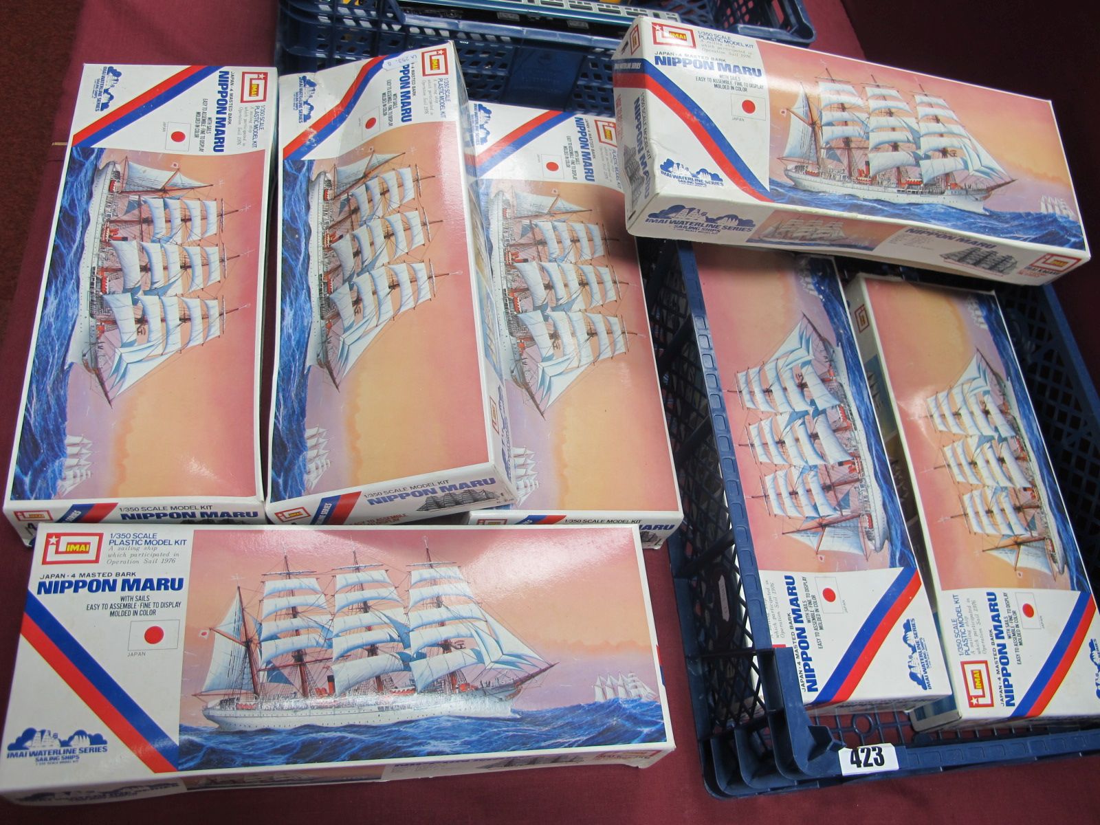 Seven 1/350th Scale Plastic Model Kits by Imai, all of the Nippon Maru, (appear unstarted but