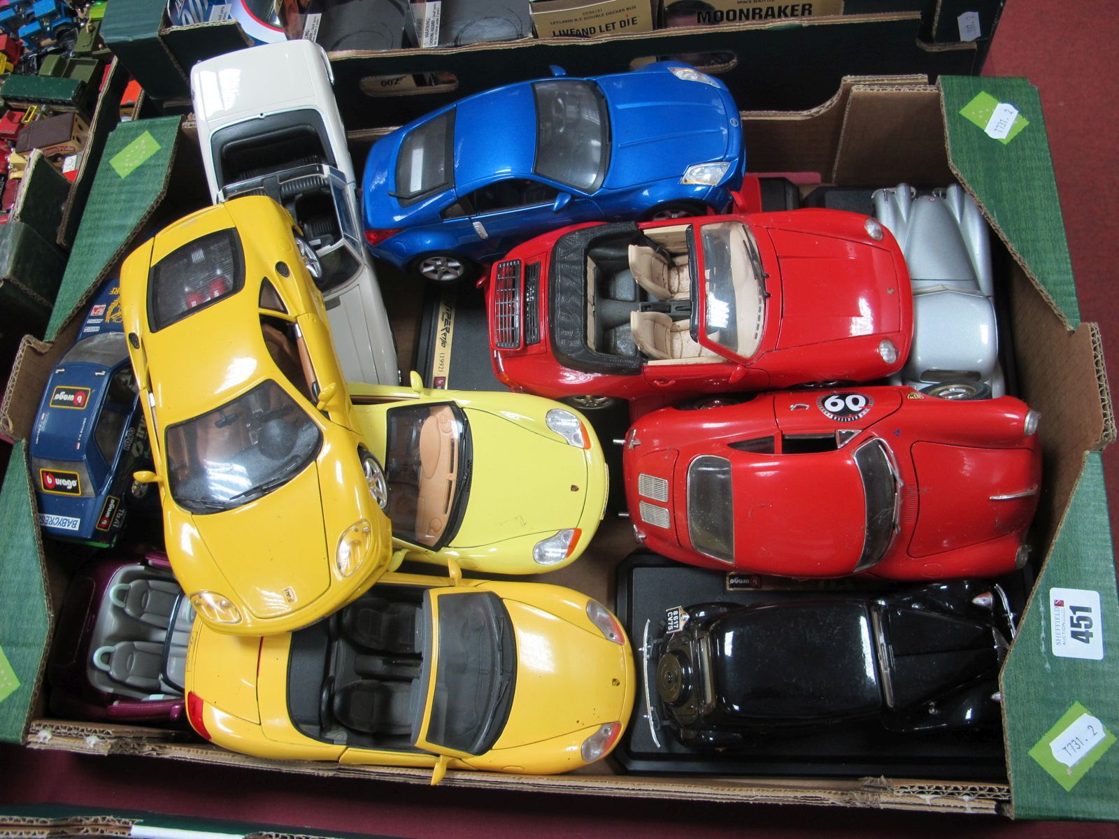 A Large Quantity of Barago Model Vehicles, to include white Triumph Stag, Porsche Boxster, Bugatti