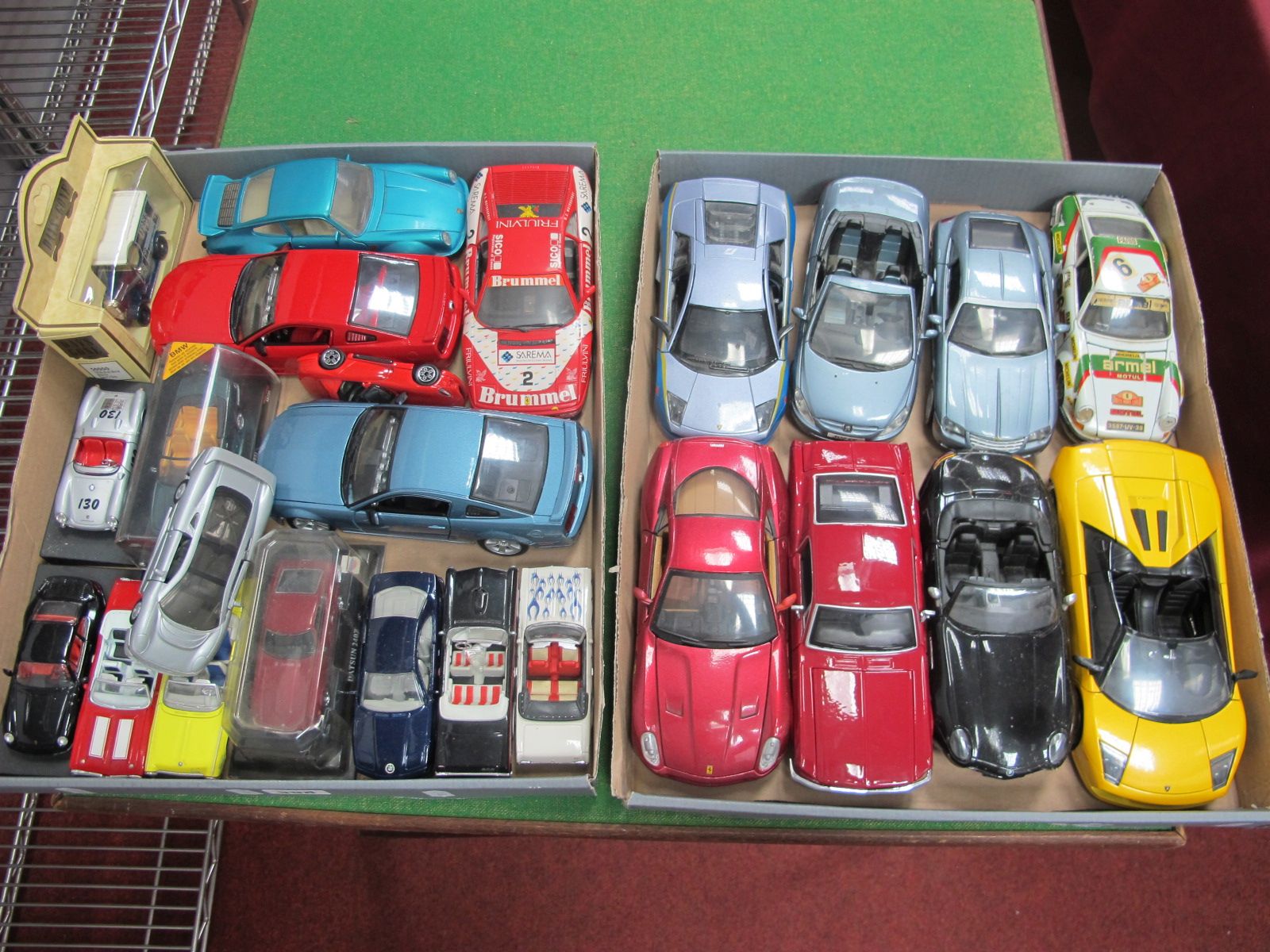Two Trays of Various Diecast and Burago Model Vehicles, including Ford Mustang, Dodge Viper,
