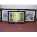 D.A Ackroyd, Woodland Landscape, watercolour signed and dated '75, 44.5 x 69cm, two large prints all