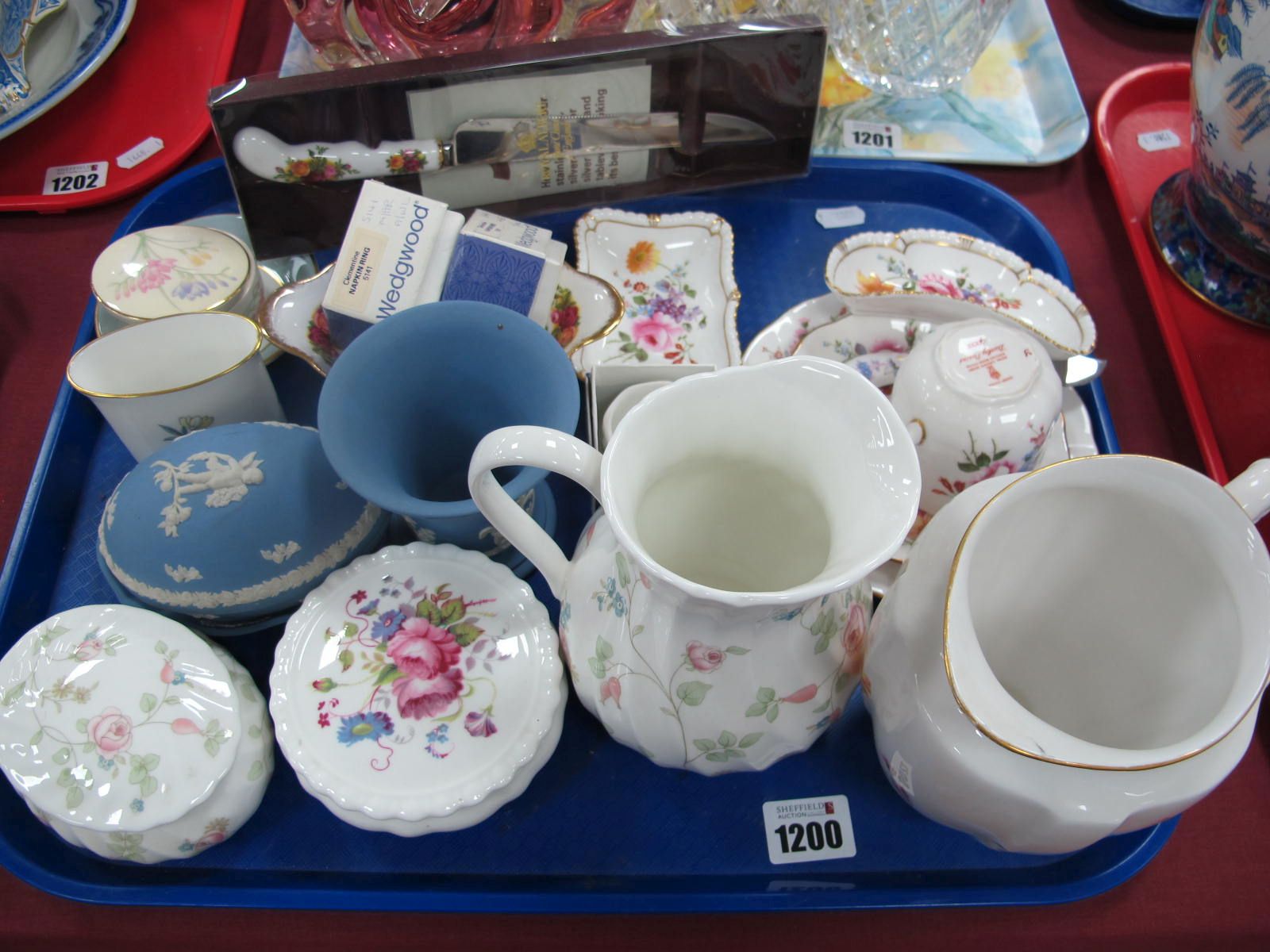 Crown Derby, Wedgwood Jasper, Coalport and other ceramics:- One Tray.