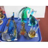 Murano Seahorse, large figure of s Dachshund dog and other glass figures:- One Tray