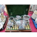 Nick Munro 'Sunfish' Three Piece Tea Set, plated ware, cutlery:- One Tray