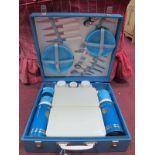 A Circa 1960's Complete 'Sirram' Motorists Picnic Set, in blue case and "Holiday" logo to flasks.