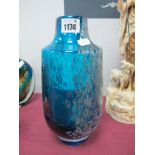 A XX Century Turquoise Glass Vase, with silver elongated inclusions, with ground pontil, 25.5cm