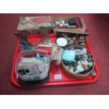 Buttons, vacuum brush and torch, door stops as boots:- One Tray.