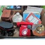 A XIX Century Coffee Grinder, red Bakelite telephone, binoculars, ordinance survey maps, etc:- One