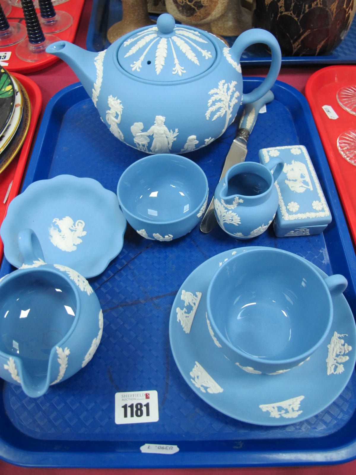 Wedgwood Jasperware Solitaire Tea Set, plus other pieces:- One Tray.